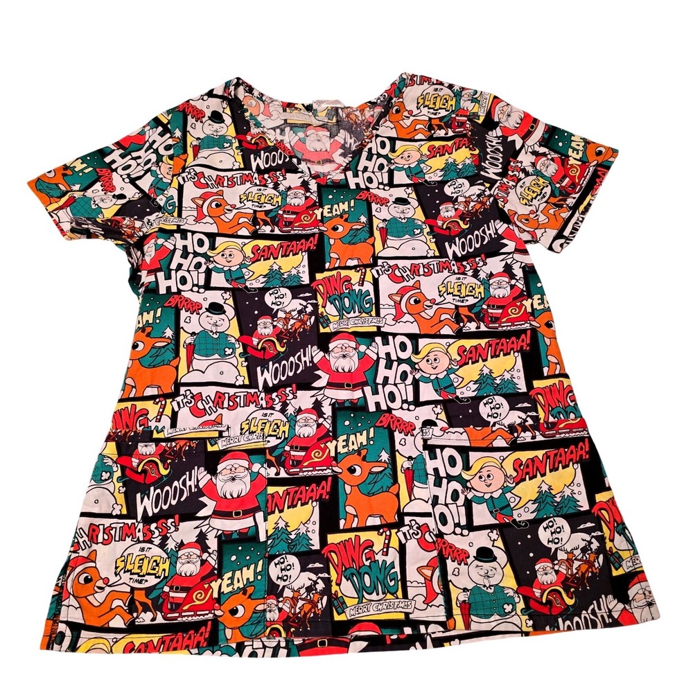 Women's Size Small Rudolph the Red Nosed Reindeer Scrub Top, Excellent Condition
